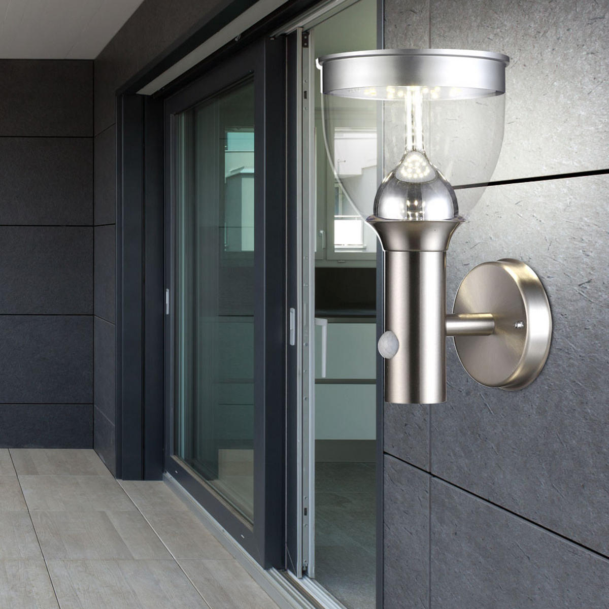 LED AUSSENLEUCHTE Solar Edelstahl Silber - Silberfarben, Metall (17.7/15.8/28.7cm) - Globo Lighting