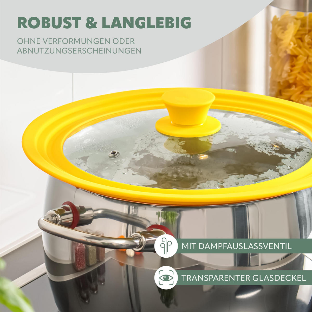 UNIVERSAL-GLASDECKEL, 24/26/28 cm,tel, gelb - Gelb, Glas (29.5/29.5/5.5cm) - bremermann