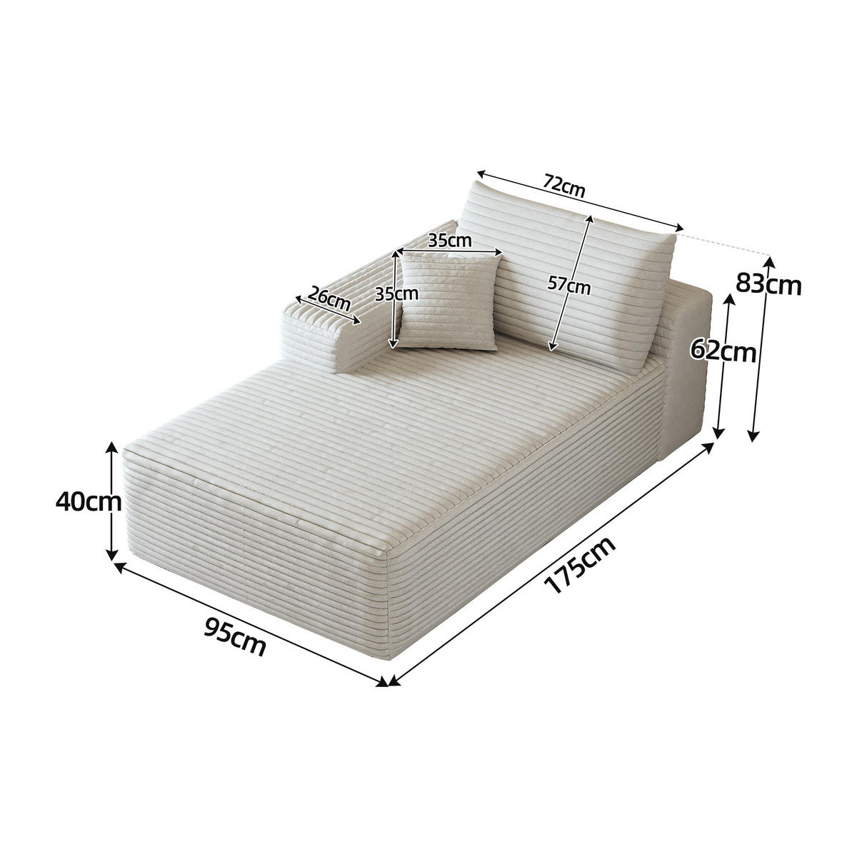 RÉCAMIERE DE-34752 linke Chaiselongue Weiß - Weiß, Textil (95/83/175cm) - ComfortXL