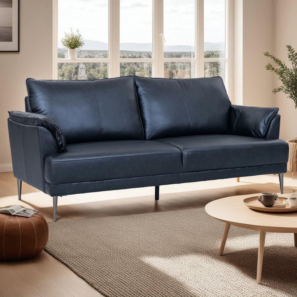 DREISITZER-SOFA Echtleder Schwarz - Schwarz, Leder/Metall (195/88/90cm) - Furnhouse