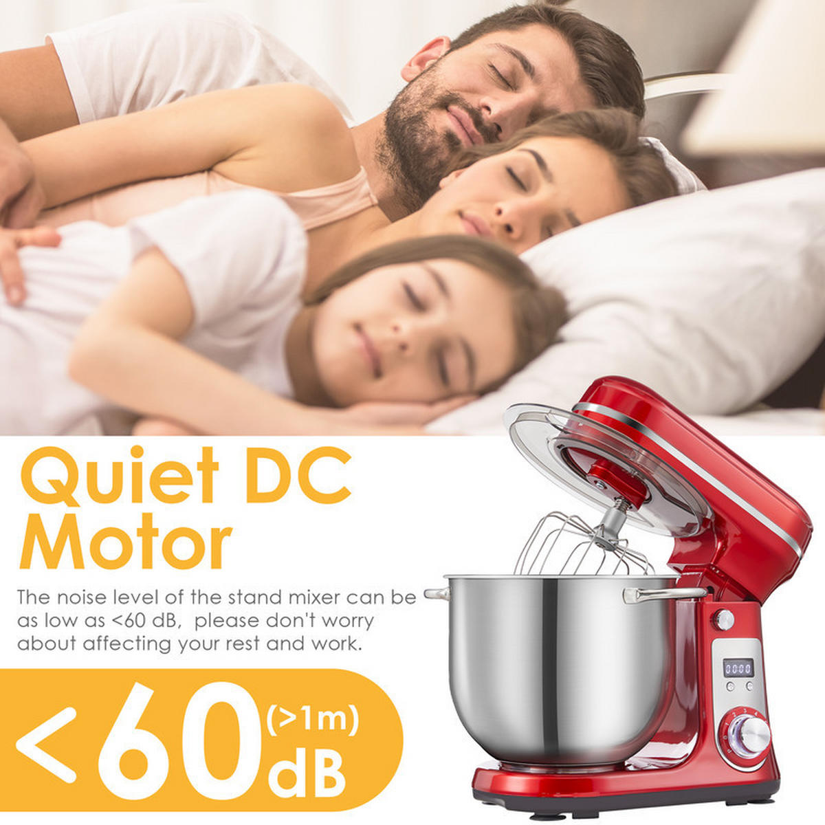 KÜCHEN-STANDMIXER – 1200 W DC, 6 Geschwindigkeiten, 6 L Edelstahlschüssel, mit Schneebesen und Knethaken - Schwarz, Metall (17/31/28cm) - Coonoor