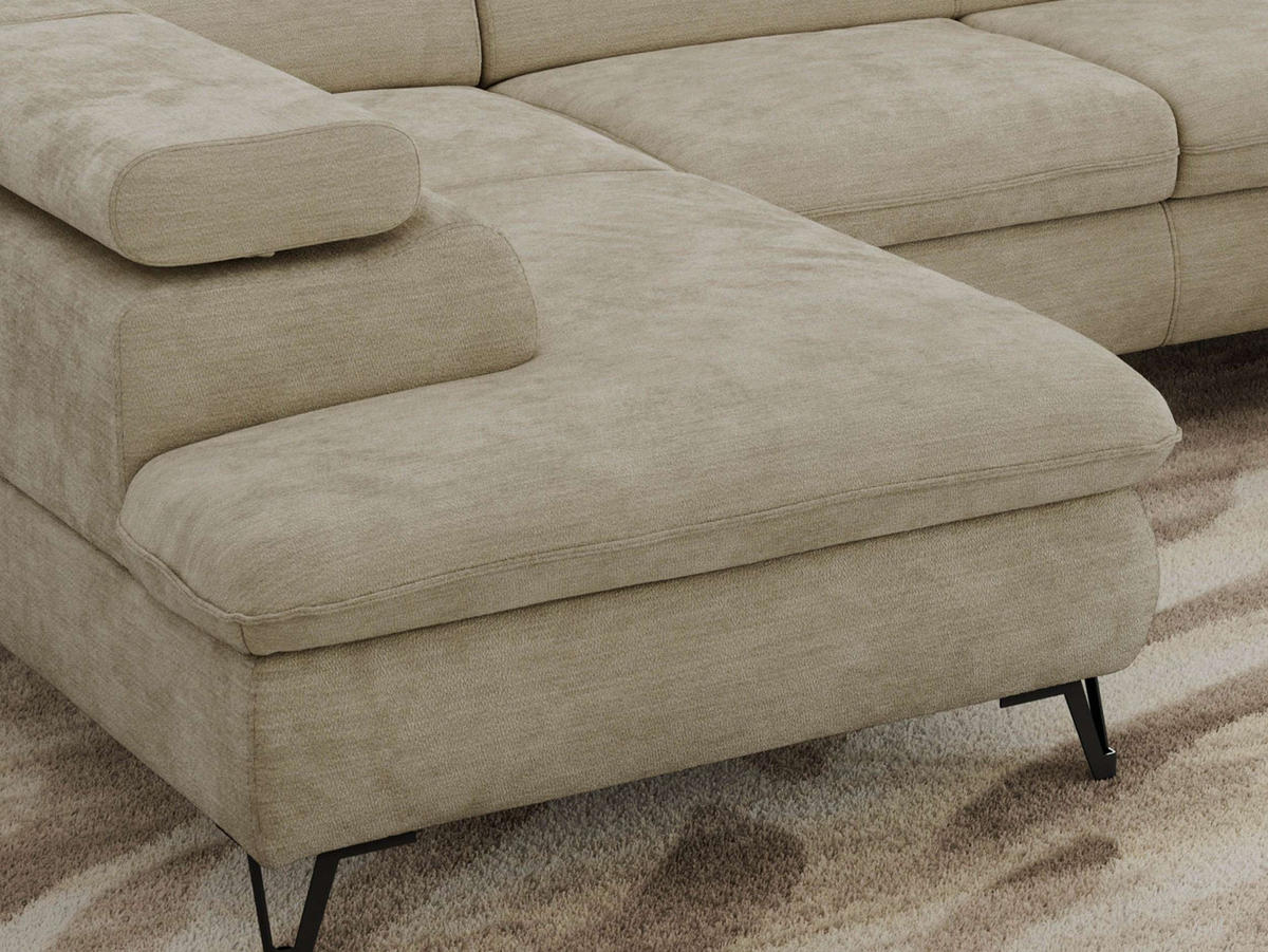 WOHNLANDSCHAFT PABLO U Schenille glatt Beige - Beige/Schwarz, Textil/Metall (346/76/208cm) - MKS