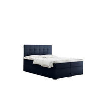 BOXBETT Mit Matratze Und Bettkasten LINDT Stoff Velvet 200x200 cm Marineblau H3-Bonell - Blau, Holz (200/200cm) - Kaiser Möbel