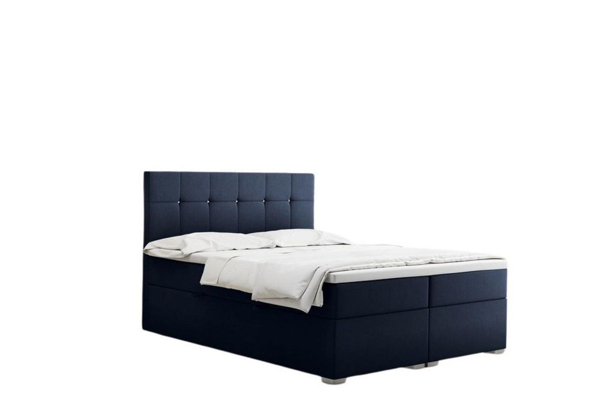 BOXBETT Mit Matratze Und Bettkasten LINDT Stoff Velvet 200x200 cm Marineblau H3-Bonell - Blau, Holz (200/200cm) - Kaiser Möbel