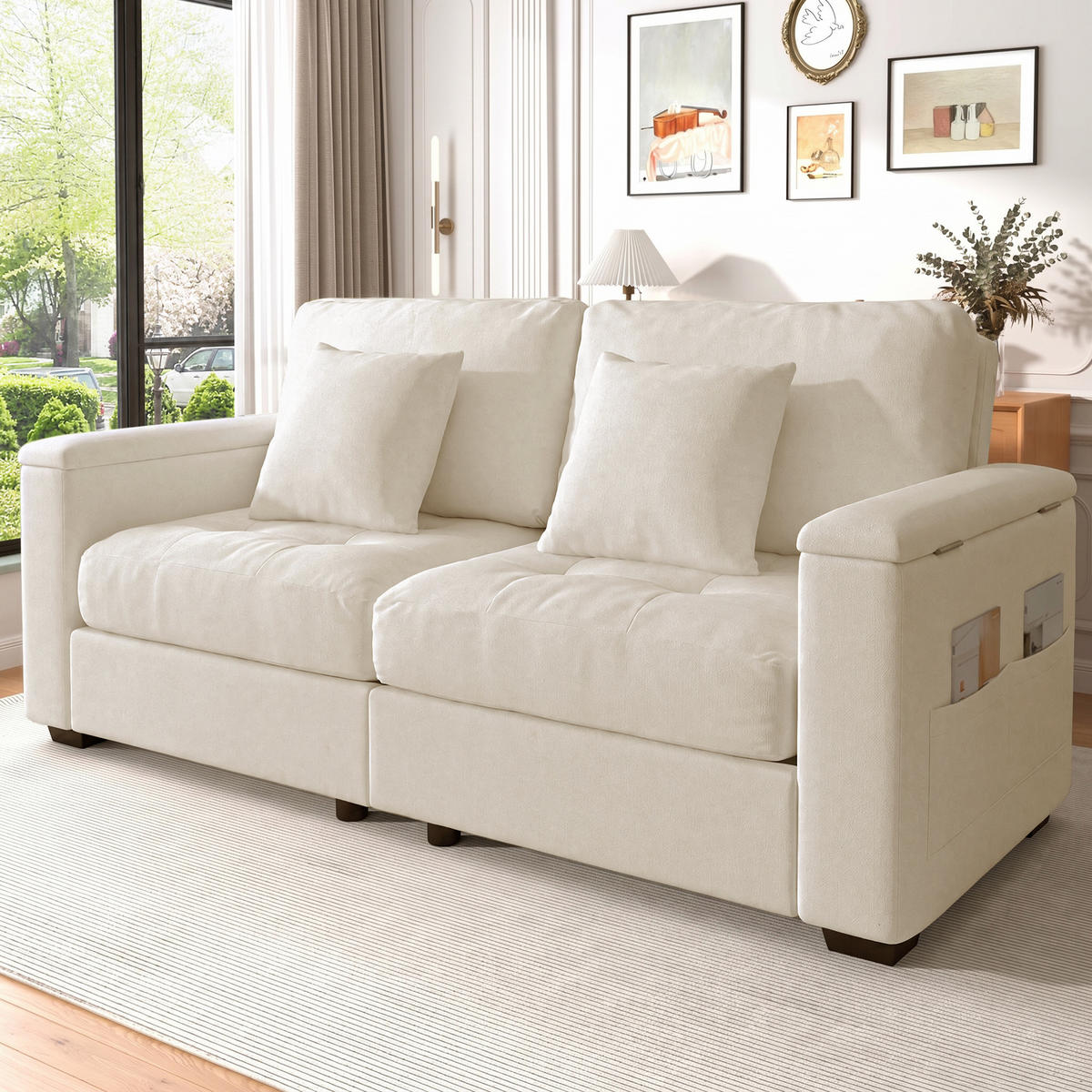 2-SITZER-SOFA DE-35382 mit Stauraum Beige - Beige, Holzwerkstoff (81.5/84/180cm) - ComfortXL