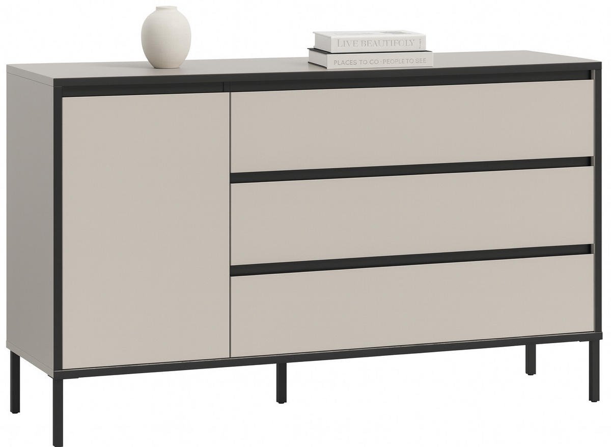 SIDEBOARD Sand / Kaschmir mit Schwarz, Kommode mit 3 Vollauszug-Schubkästen 163 x 83 cm - Sandfarben/Kaschmir, Holzwerkstoff/Metall (136/83/38cm) - Inn.Furn