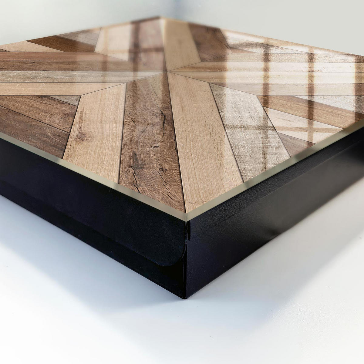 SCHLÜSSELBOX Schwarz 30x30 cm- Türöffnung nach rechts - Holzgeometrie - Braun, Metall (30/30/5cm) - TULUP