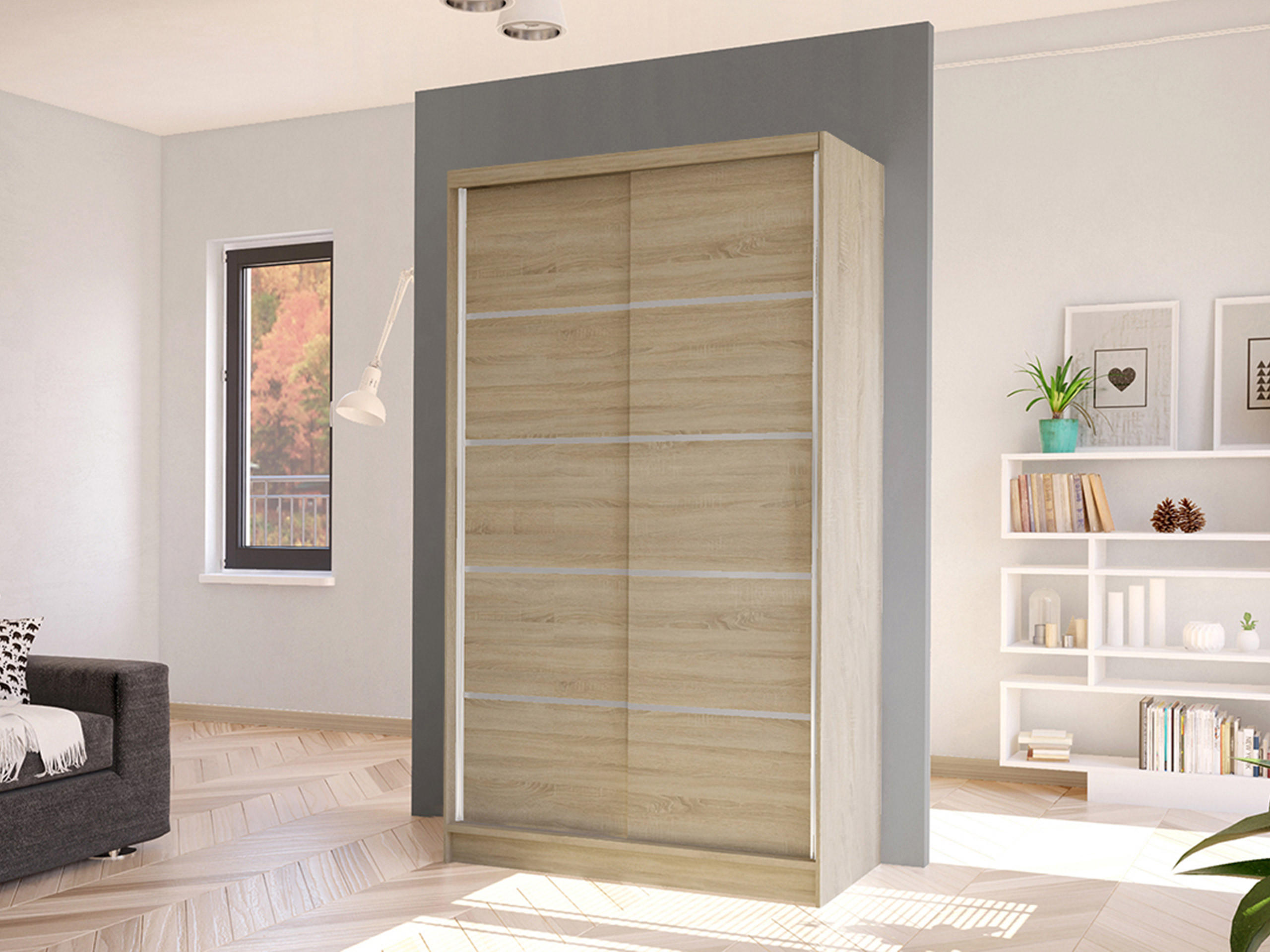 SCHWEBETÜRENSCHRANK Diego IV - Sonoma Eiche, Holzwerkstoff/Metall (100/200/58cm) - MIRJAN24