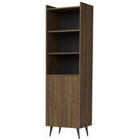 BÜCHERREGAL Amfali mit 1 Tür und offener Regale, geriffelte Fronten, Push-to-open, 52 cm, Walnussfarben - Walnussfarben/Schwarz, Holzwerkstoff/Metall (52/180/41cm) - Beautysofa