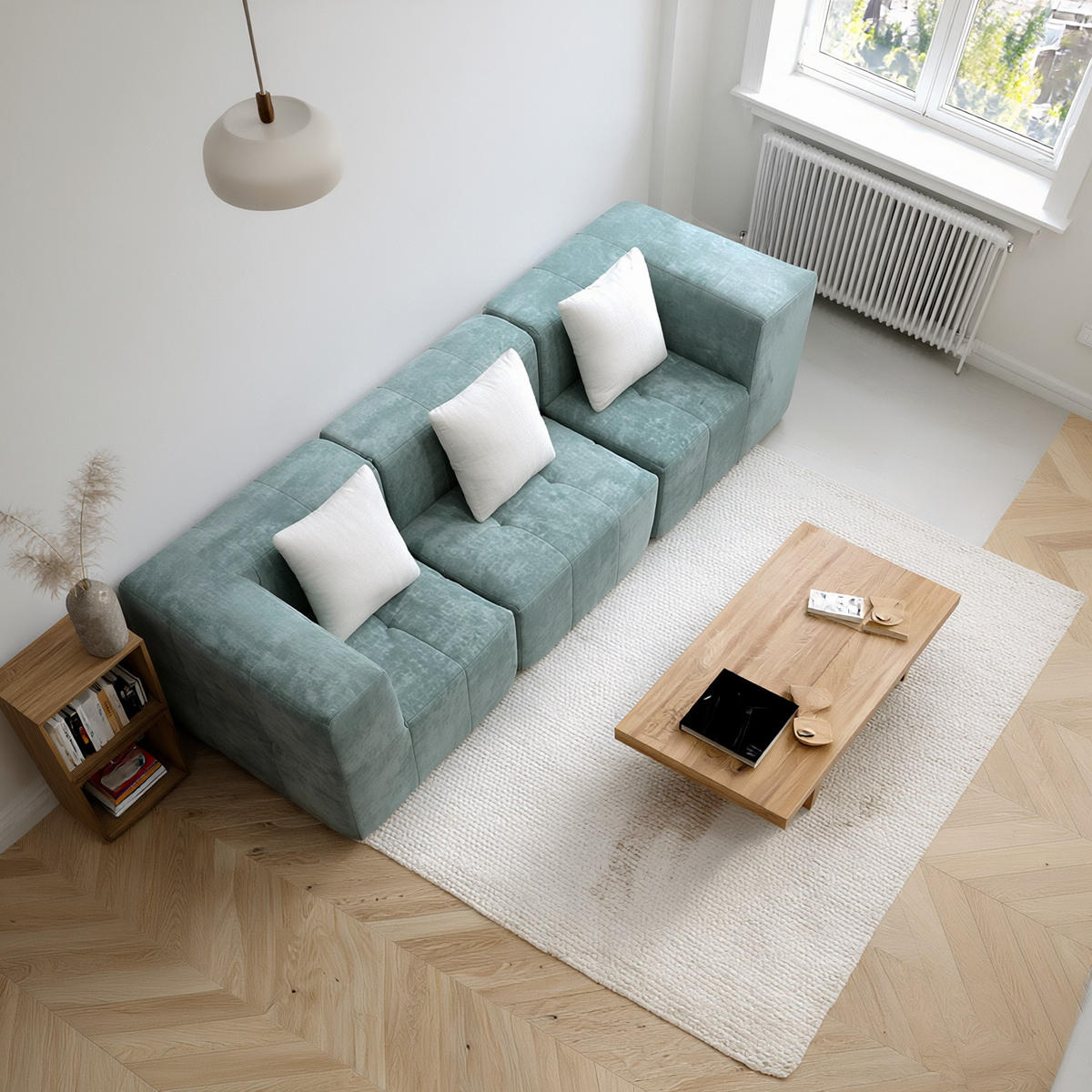 WOHNZIMMERSOFA Eden Simple 3-Sitzer - Salbei Weiß - Salbeigrün, Textil (92/71/92cm) - COCO Living