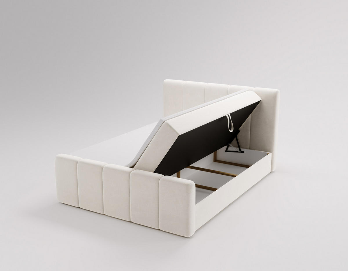 BOXBETT Berg Mit Matratze, Stoff Komodo Beige 160x200 cm - Beige, Holz (160/200cm) - Kaiser Möbel