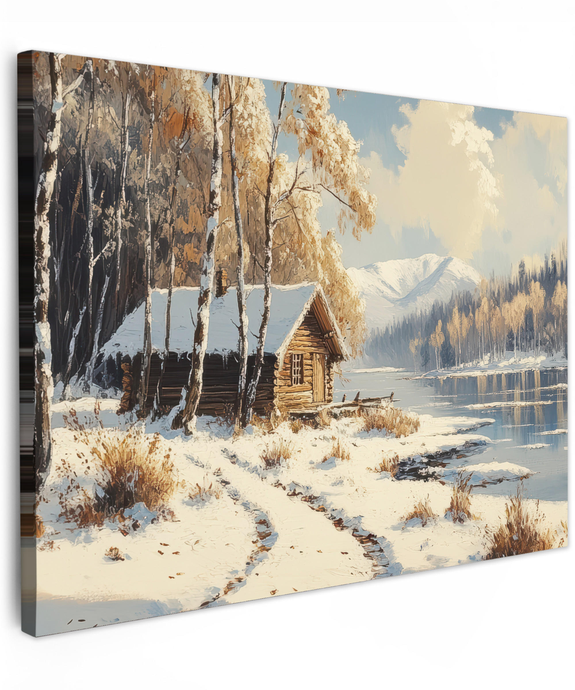 LEINWANDBILD Winter - Schnee - Zuhause - Natur 40x30 cm - Hellbraun, Textil (40/30cm) - MuchoWow