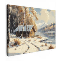 LEINWANDBILD Winter - Schnee - Zuhause - Natur 40x30 cm - Hellbraun, Textil (40/30cm) - MuchoWow