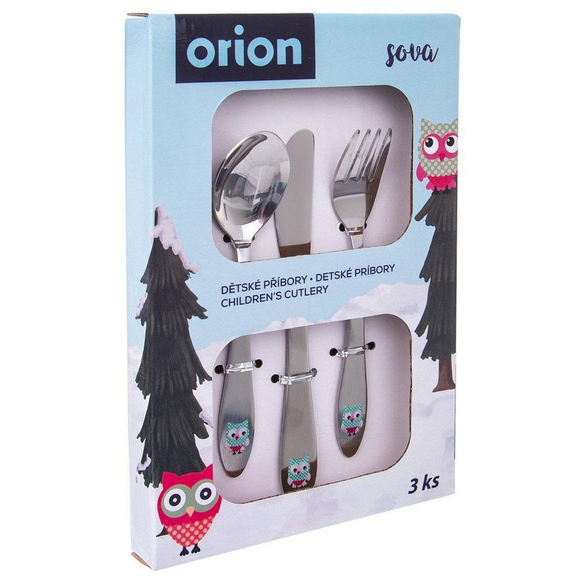 KINDERBESTECK Stahl Eule 3-teilig. - Silberfarben, Metall - Orion 