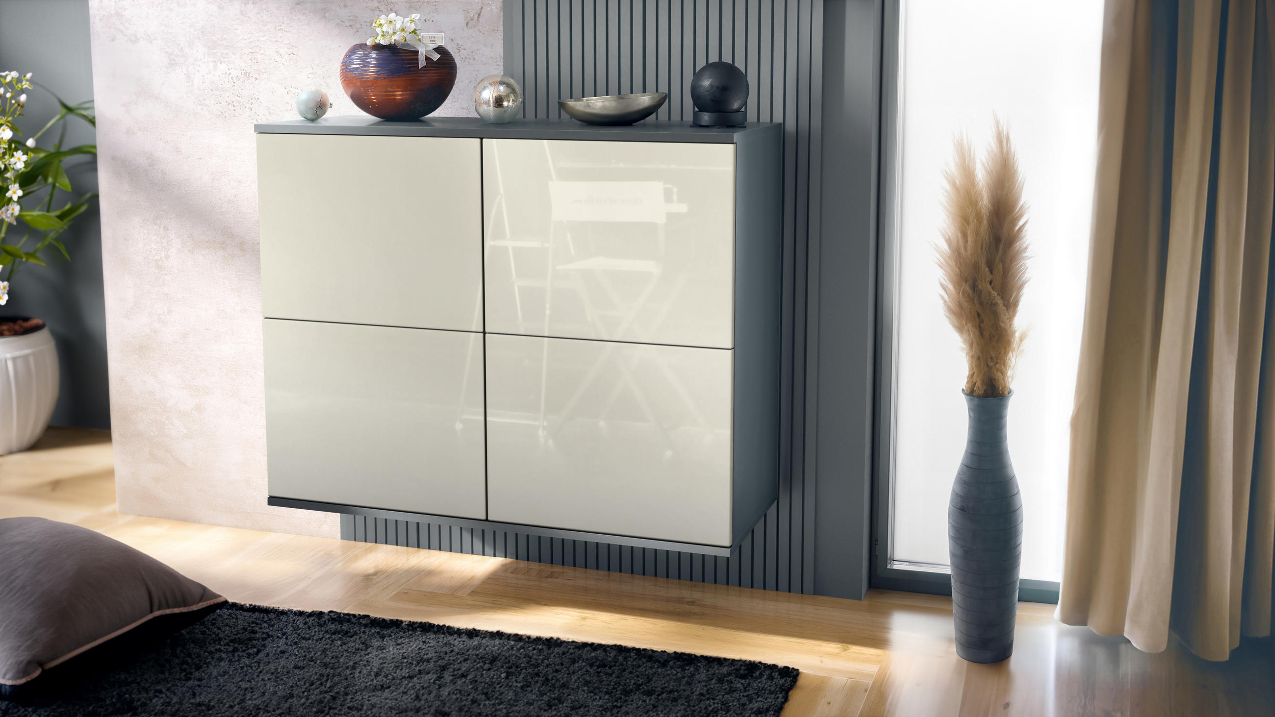 KOMMODE Rova Creme Hochglanz - Creme, Holzwerkstoff (92.5/73.5/35cm) - Vladon