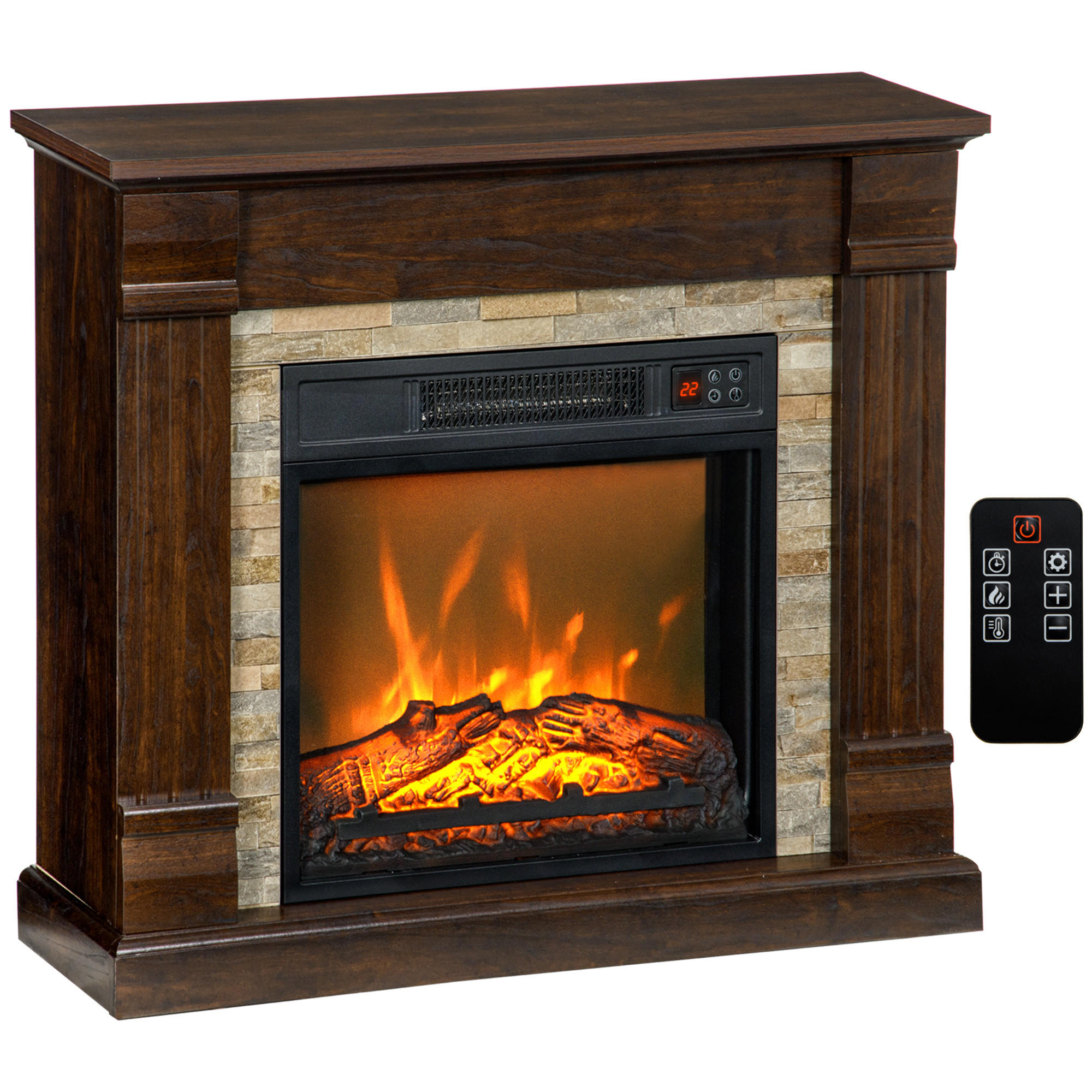 ELEKTROKAMIN Metall Kaffee-Braun - Braun, Holzwerkstoff (21.6/67.8/80cm) - HOMCOM