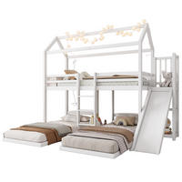 ETAGENBETT aus Kiefernholz und MDF 90x200 cm Weiß mit Rutsche, Leiter und 3 Schlafplätzen - Weiß, Holzwerkstoff (90/200cm) - IVMEU