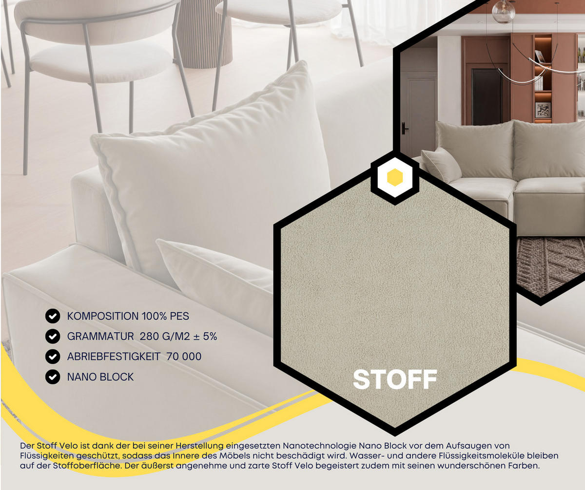 ECKSOFA Tobi mit Bettkasten und Schlaffunktion, L-Form, Velourstoff, Universal - Beige, Holzwerkstoff (246/145cm) - 4ALL HOME