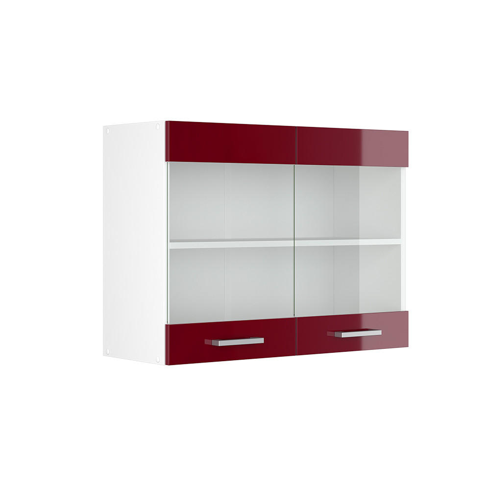KÜCHENGLASSCHRANK R-Line Rot Hochglanz 80 cm - Rot/Weiß, Holzwerkstoff (80/60/31cm) - Vicco