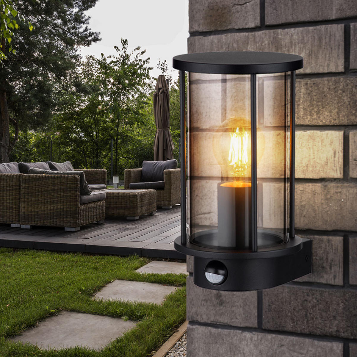 LED AUSSEN-WANDLEUCHTE Edelstahl Schwarz - Schwarz, Glas (14.3/25.2/15.2cm) - Globo Lighting