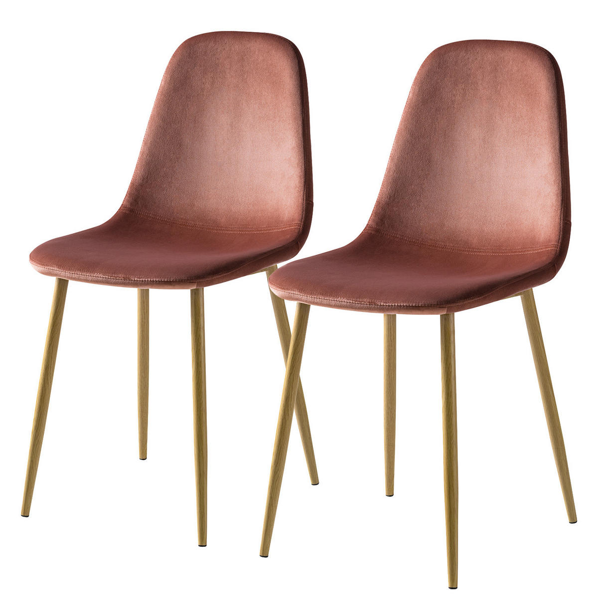 POLSTERSTUHL - Samt / Metall, Eiche Dekor - Rosa, Textil (44/87/53cm) - home24