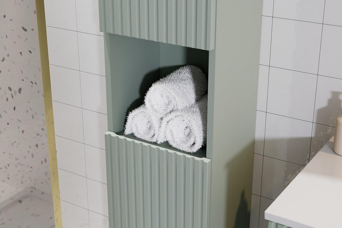 BADMÖBEL-SET 5 Teile - Line Reed Green L BM74 in Schilfgrün/ Evoke Eiche - Eiche Artisan/Grün, Holz (80/57/40cm)