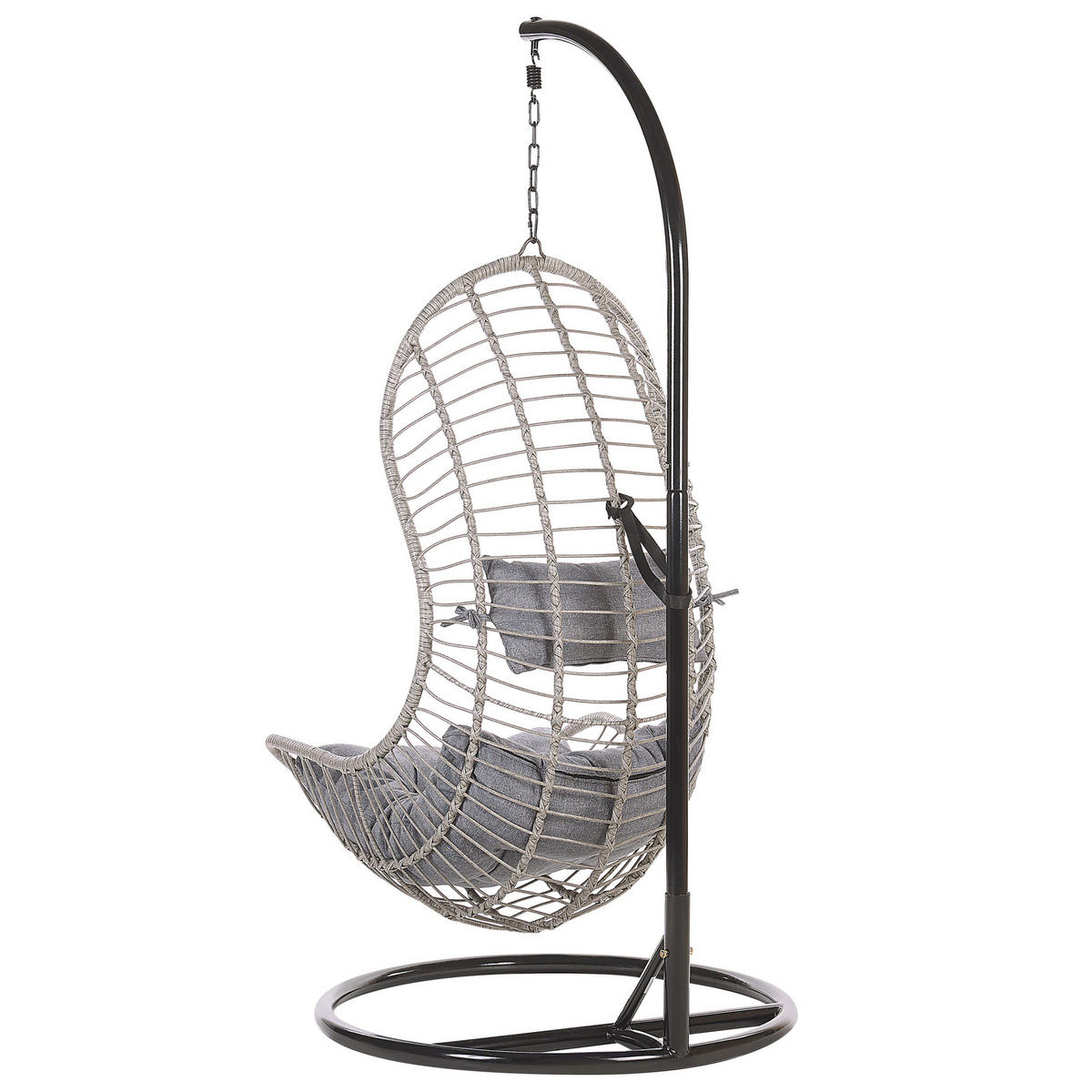 HÄNGESESSEL mit Gestell PE Rattan grau 97 cm Pineto - Grau, Kunststoff (80/199/97cm) - Beliani