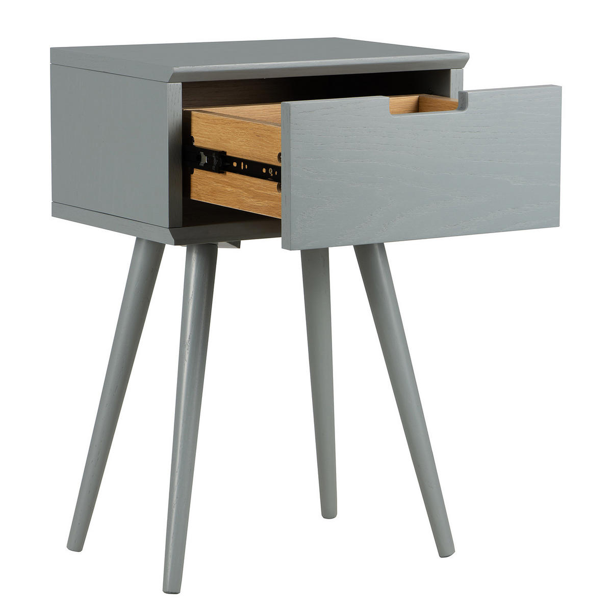 NACHTTISCH - Teilmassivholz - Eiche - Grau, Eichenholz/Holz (40/61/30cm) - home24