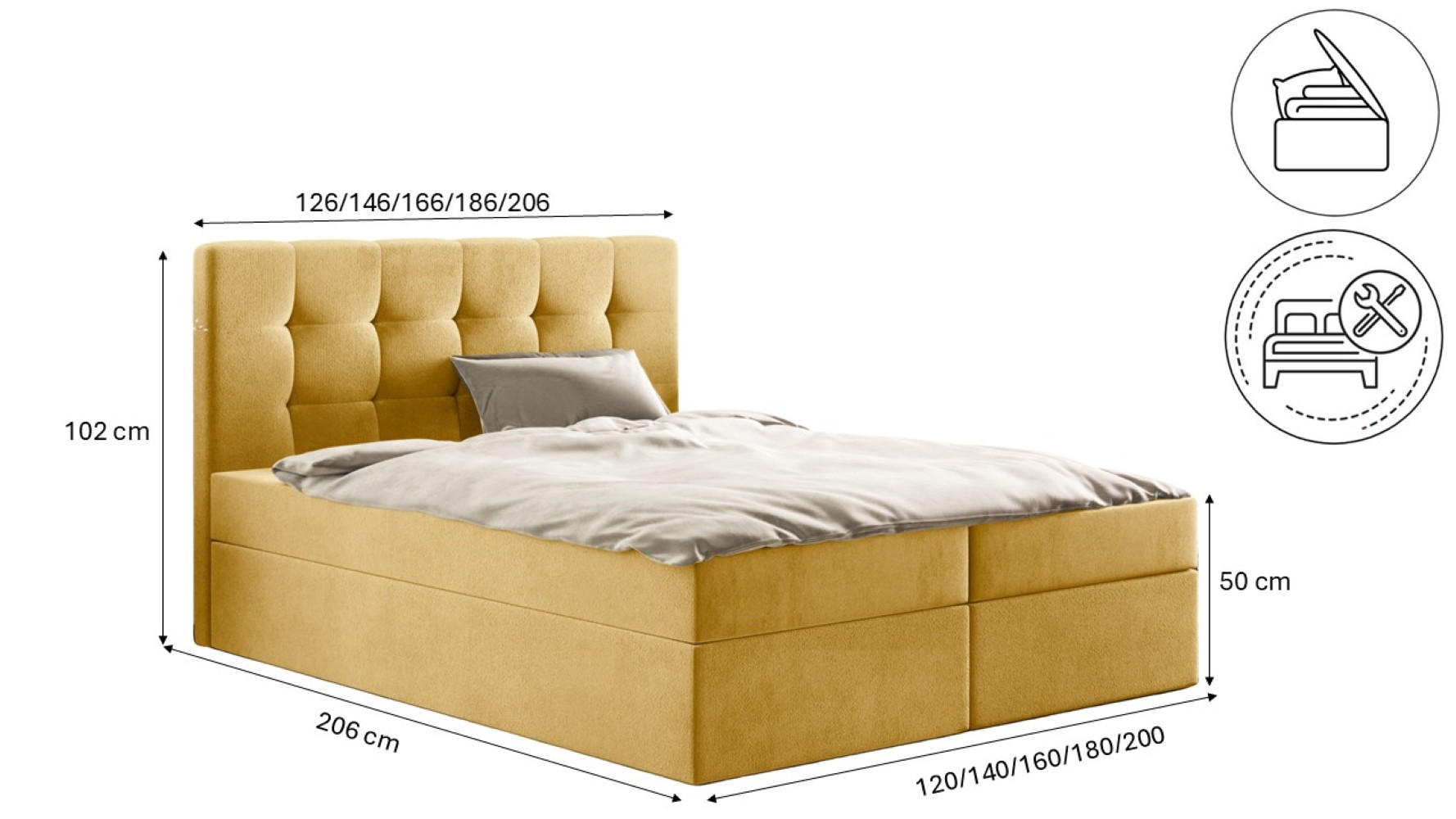 Thumbnail - Kaiser Möbel Boxbett, Gelb, Holz, H3, 200x200 cm, Schlafzimmer, Betten, Boxspringbetten