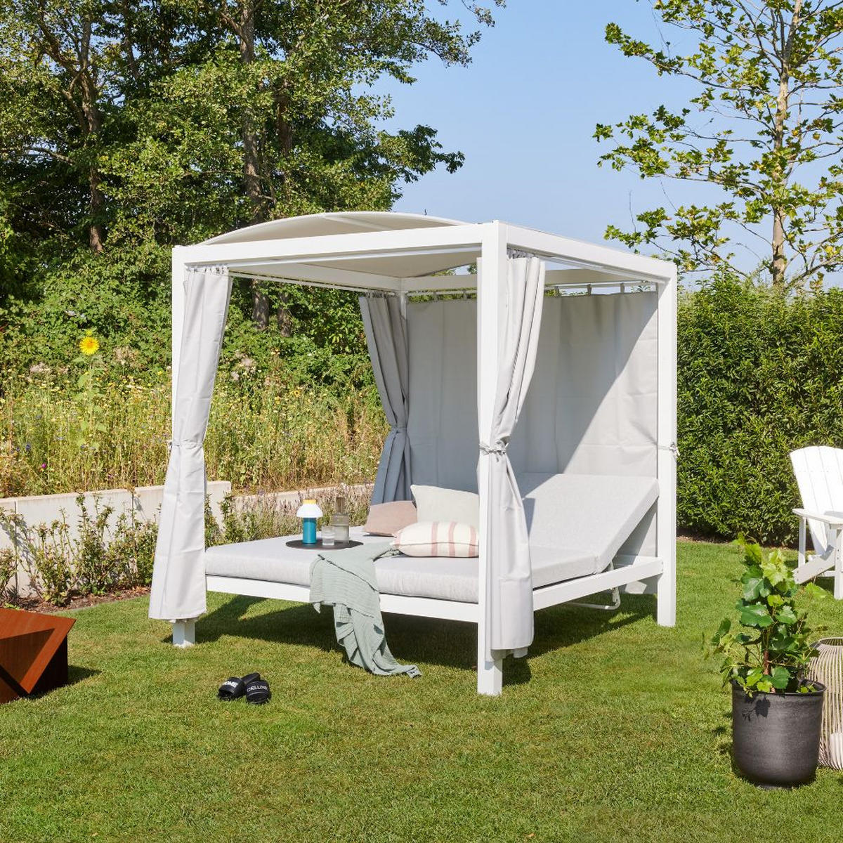 SONNENLIEGE LYON - Weiß/Grau, Kunststoff/Textil (188/207/208cm) - Home Deluxe