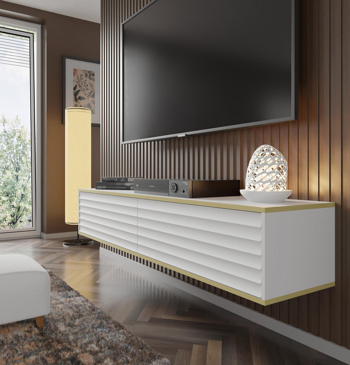 TV LOWBOARD Weiß, Gold 180/33/40 - Weiß, Holzwerkstoff (180/33/40cm) - RAUMHIRSCH FURNITURE