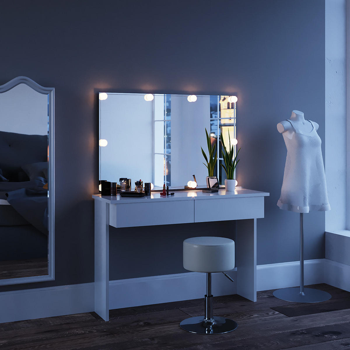 SCHMINKTISCH Azur Weiß 120 cm mit Hocker - Weiß, Holzwerkstoff (120/83/40cm) - Vicco