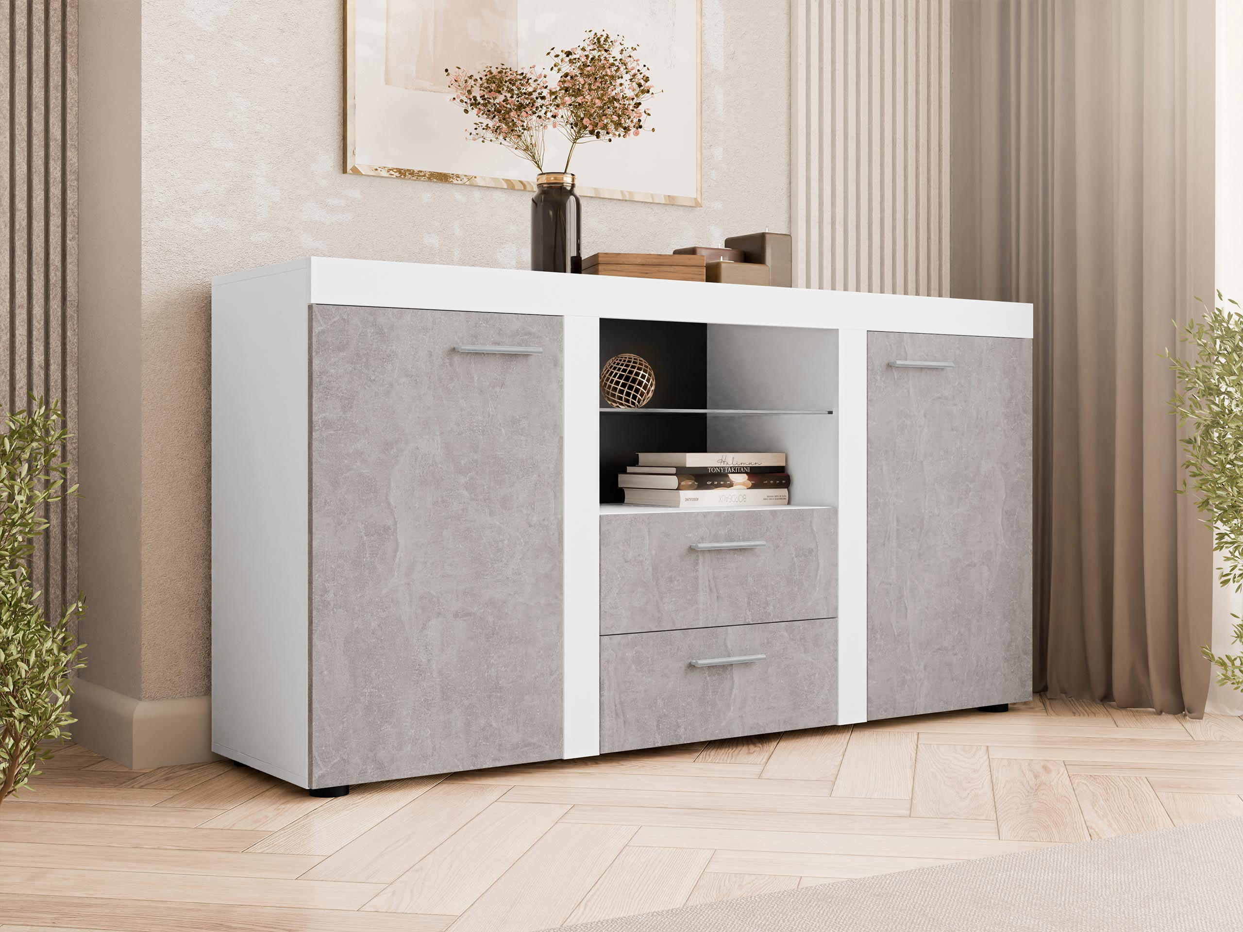 KOMMODE Rumba - Weiß/Grau, Holzwerkstoff (156/82/40cm) - MIRJAN24