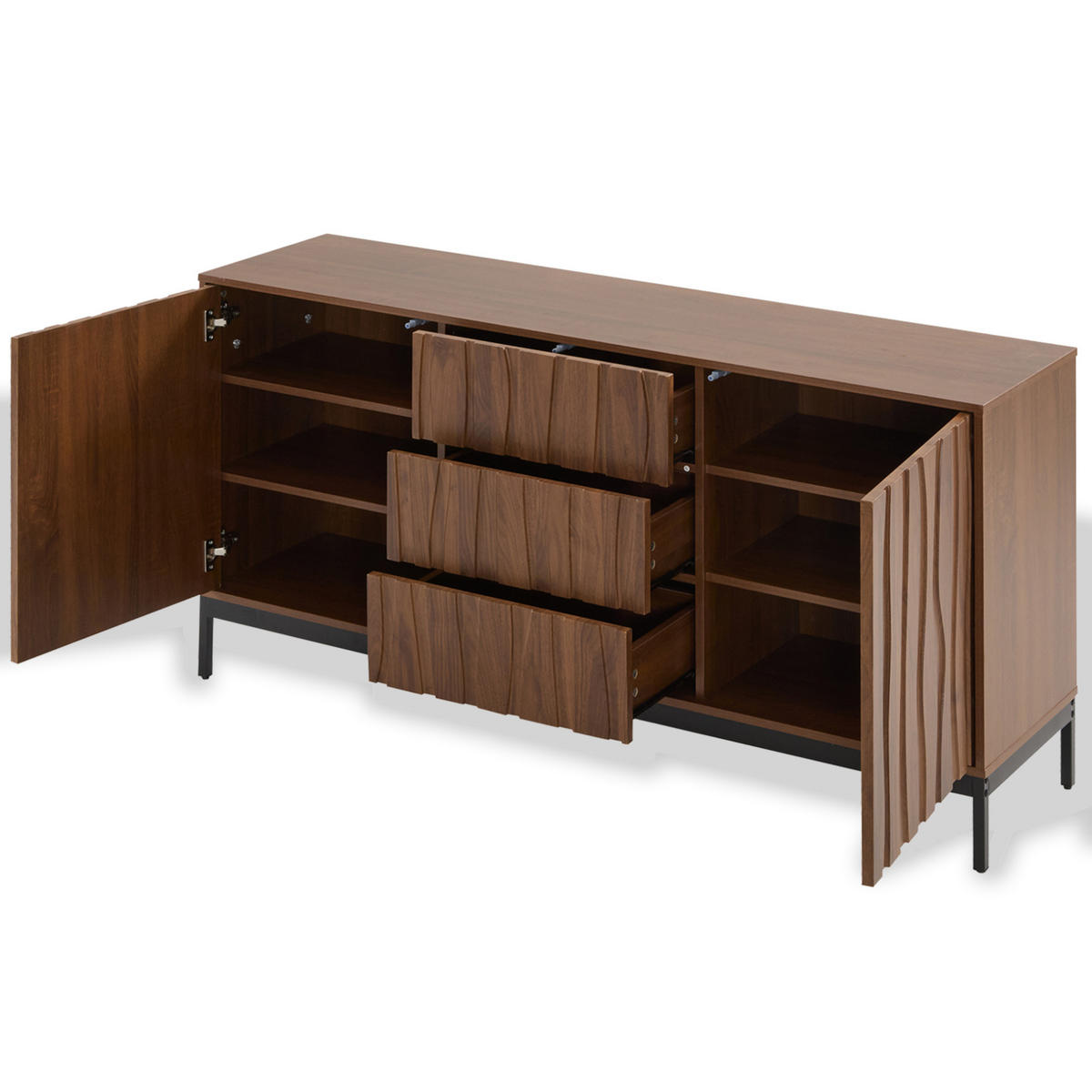 SIDEBOARD 150/40/80 cm in Dunkelbraun mit 3 Schubladen & verstellbaren Böden - Naturfarben, Holzwerkstoff (150/80/40cm) - BEAOK