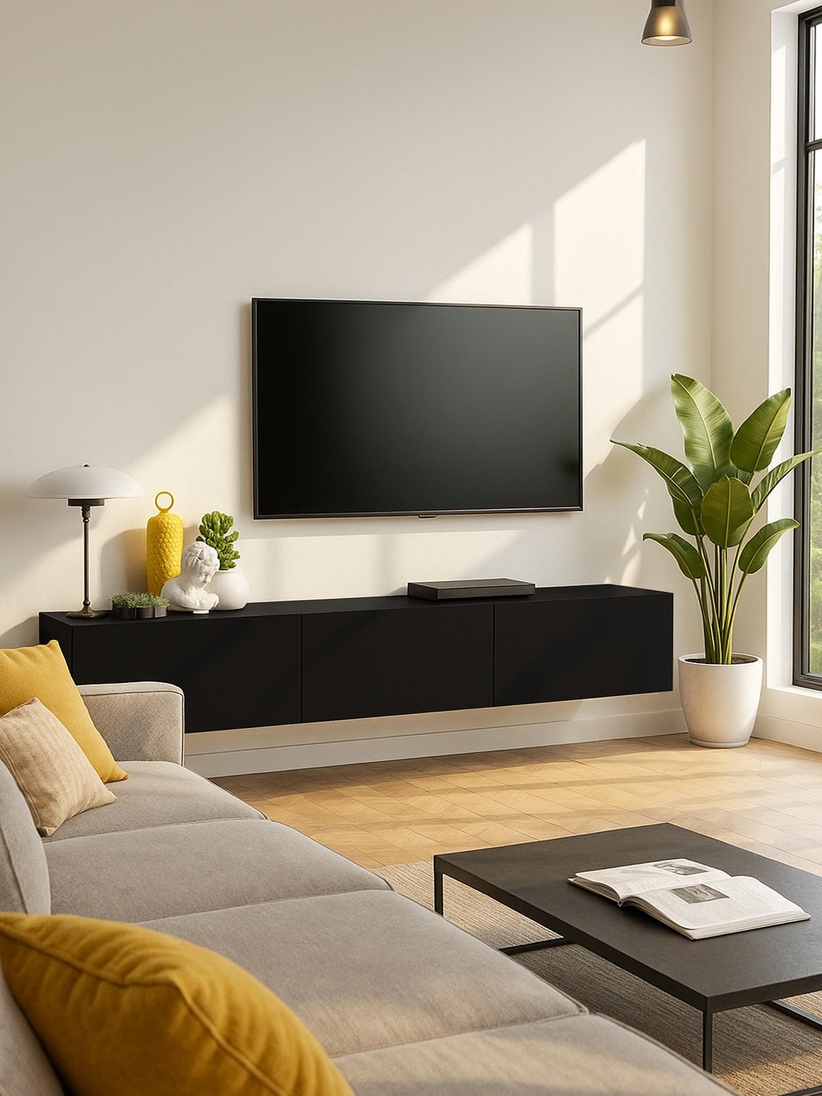 TV Lowboard Hängend Damla Schwarz - Schwarz, Holzwerkstoff (180/29/29cm) - moebel17