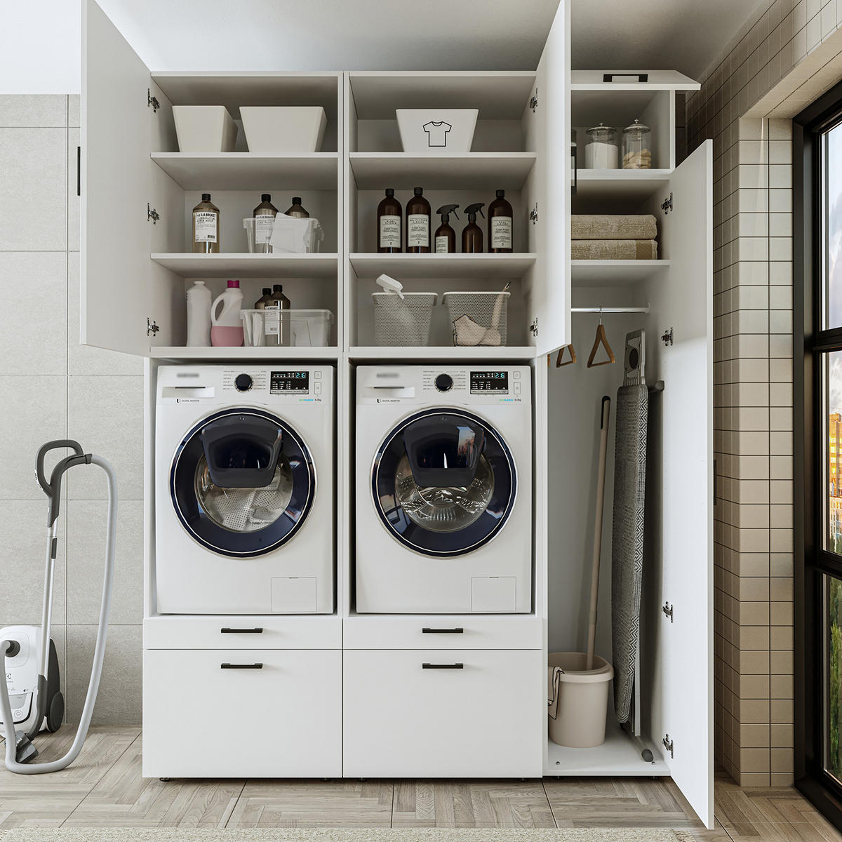 WASCHMASCHINENSCHRANK Serie 2 179cm Breit, 240cm Hoch - Eichefarben, Holzwerkstoff (179/240/67cm)