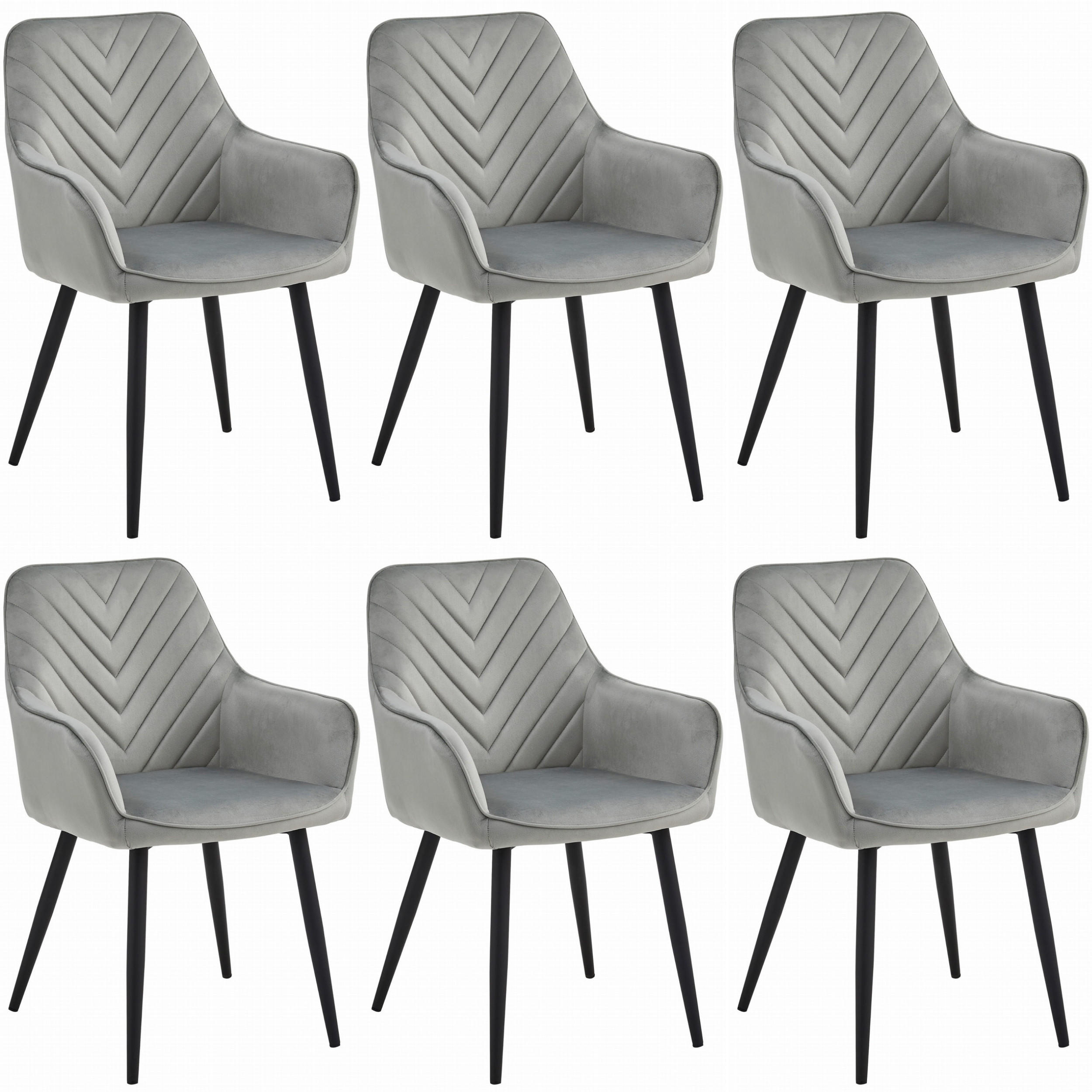 STUHL NEMI 6-er Set, Silbergrau, Schwarz, mit Samtstoff gepolstert - Hellgrau, Textil/Metall (54/84/61cm) - Komodee