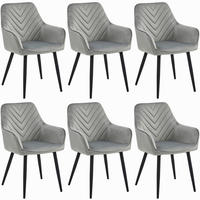 STUHL NEMI 6-er Set, Silbergrau, Schwarz, mit Samtstoff gepolstert - Hellgrau, Textil/Metall (54/84/61cm) - Komodee