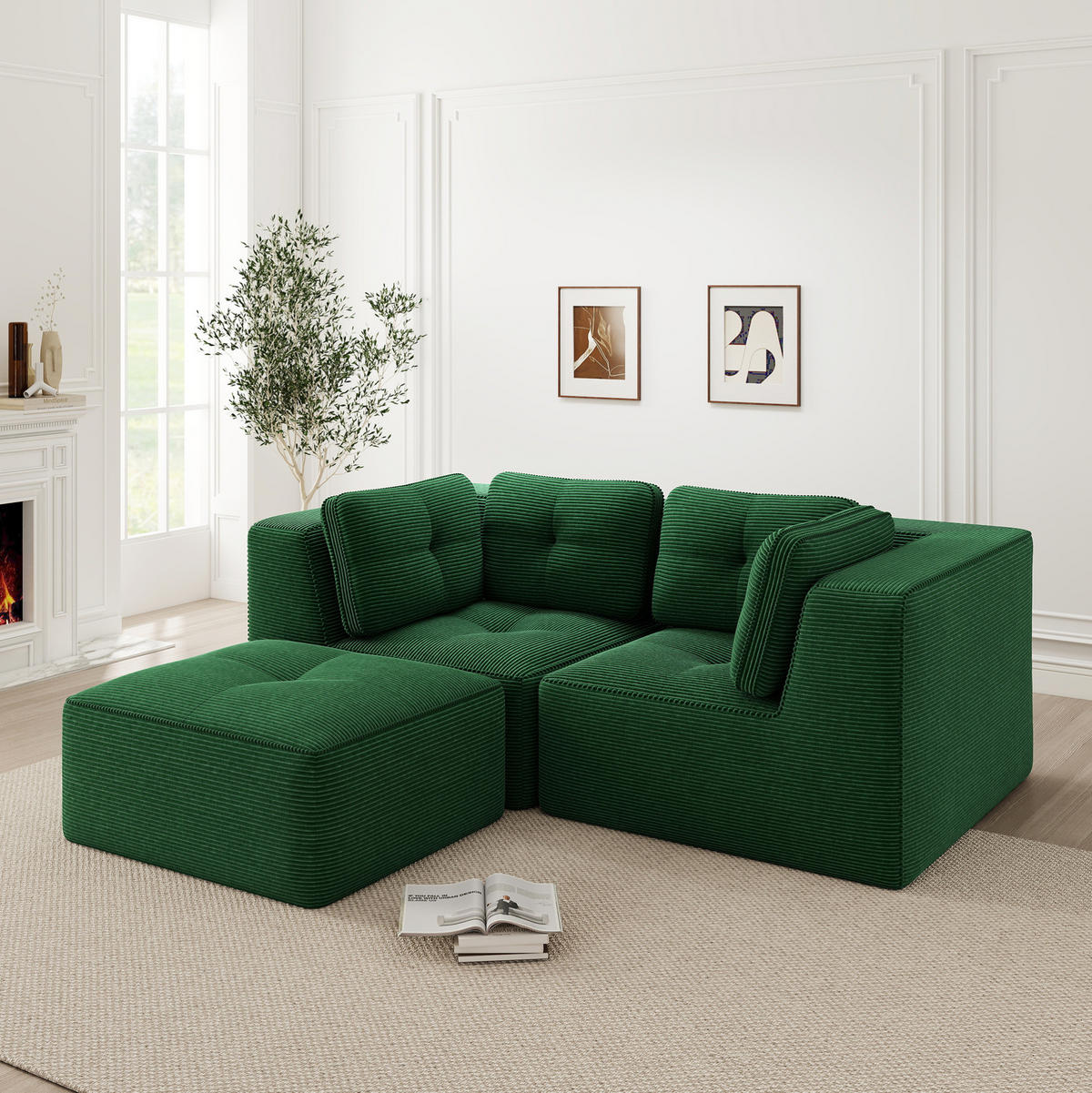 ECKSOFA 208/177/69 cm grün aus Cordstoff modular und ohne Aufbau - Grün, Textil (177/208cm) - OKWISH