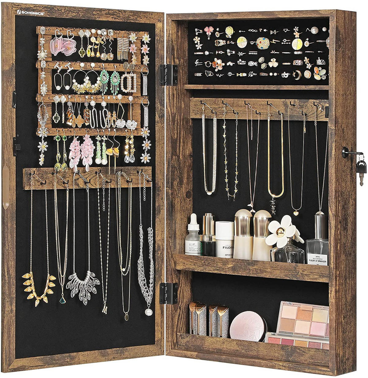 SCHMUCKSCHRANK WANDSPIEGEL HÄNGEND - Braun, Holzwerkstoff (10/37cm) - Hansiro