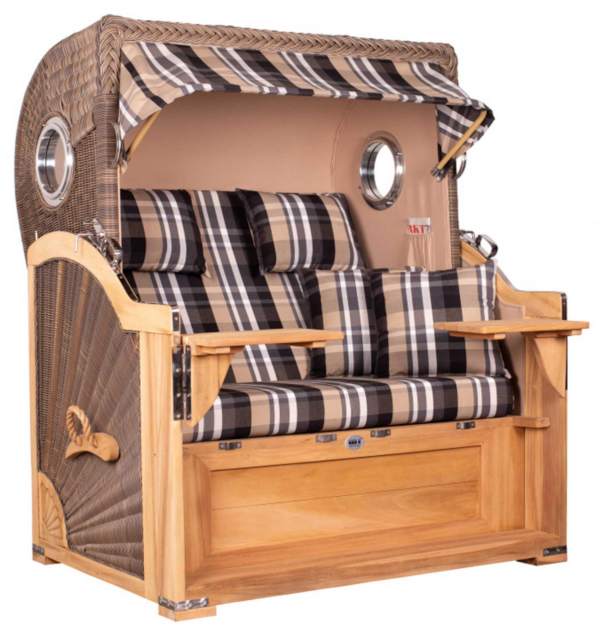 STRANDKORB Baltikum Teak 2,5 Sitzer - Braun/Grau, Holz/Metall (142/170/95cm) - Mr. Deko