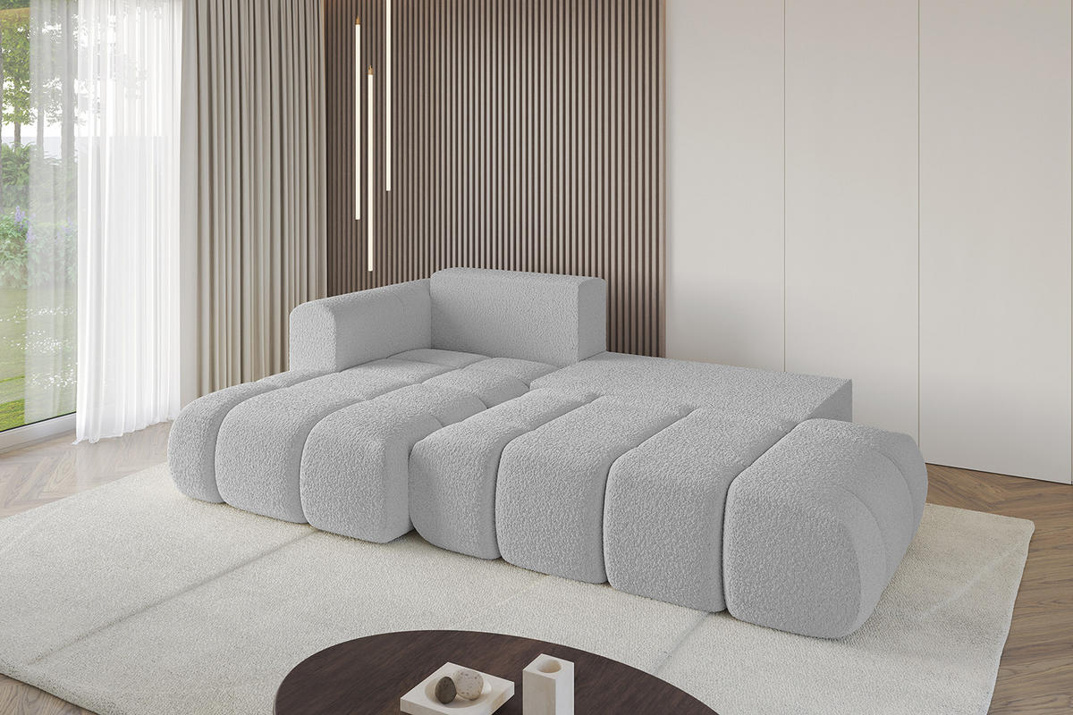 ECKSOFA Ottomane Links CLOUD-L 289x180x40 Hellgrau Bouclé - Hellgrau, Holzwerkstoff/Kunststoff (180/289cm) - ALTDECOR