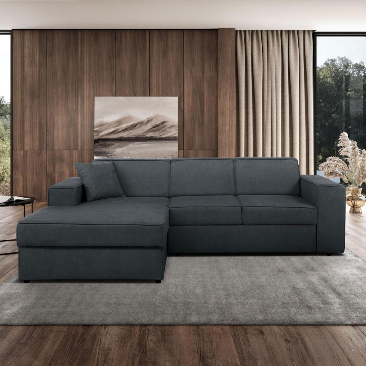 ECKSCHLAFSOFA mit Schlaffunktion Pedro L dunkelgrau links - Dunkelgrau/Schwarz, Kunststoff/Textil (267/160cm) - Beautysofa