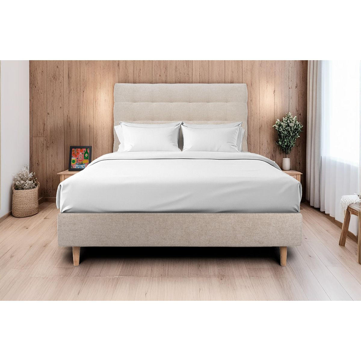 KOPFTEIL gepolstert - Gesteppt – Beigebrauner Stoff - 180 cm - Beige/Braun, Karton/Holz (180/120/10cm) - Sommeil de Plomb