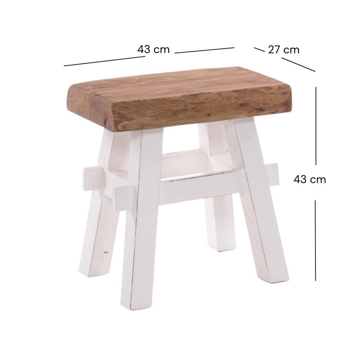 HOCKER VINTAGE 40 Massivholz 06 weiß-landhaus - Weiß, Holz (45/43/27cm) - DESIGN DELIGHTS