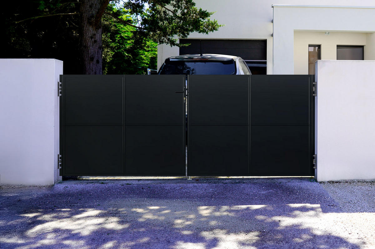 STAHLFLÜGELTOR Nali Mattschwarz 3,5m H.140 cm - Schwarz, Metall (343/140cm) - Casanoov