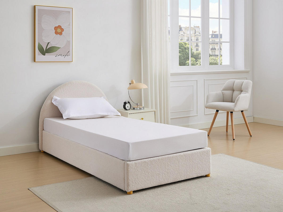 BETT mit Bettkasten - 1 Person - stoff - cremefarben Lirimo - Creme, Textil (90/190cm) - Vente-Unique