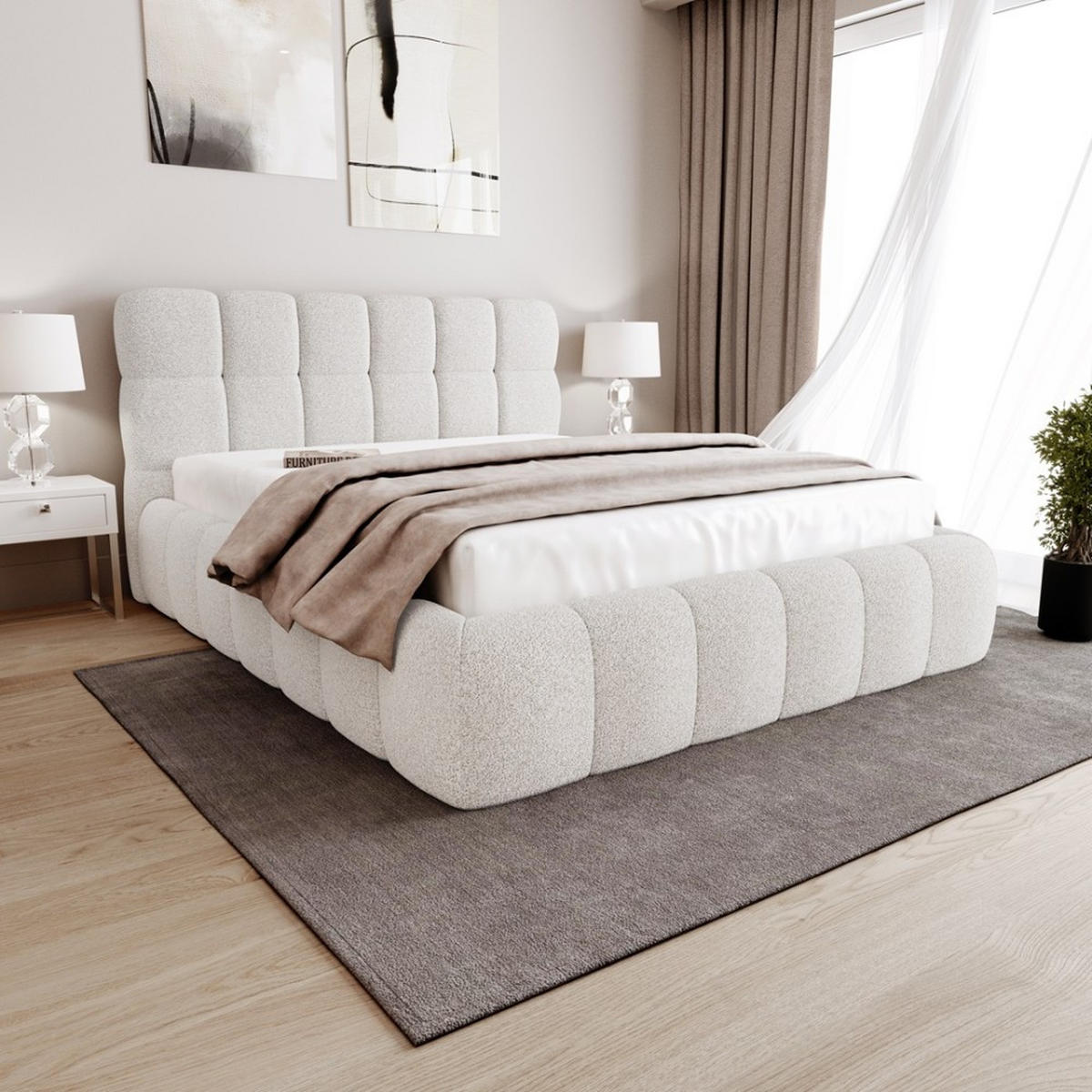 POLSTERBETT Cleo ohne Matratze und Topper, 180x200 cm, Beige - Beige, Textil (180/200cm) - Beautysofa