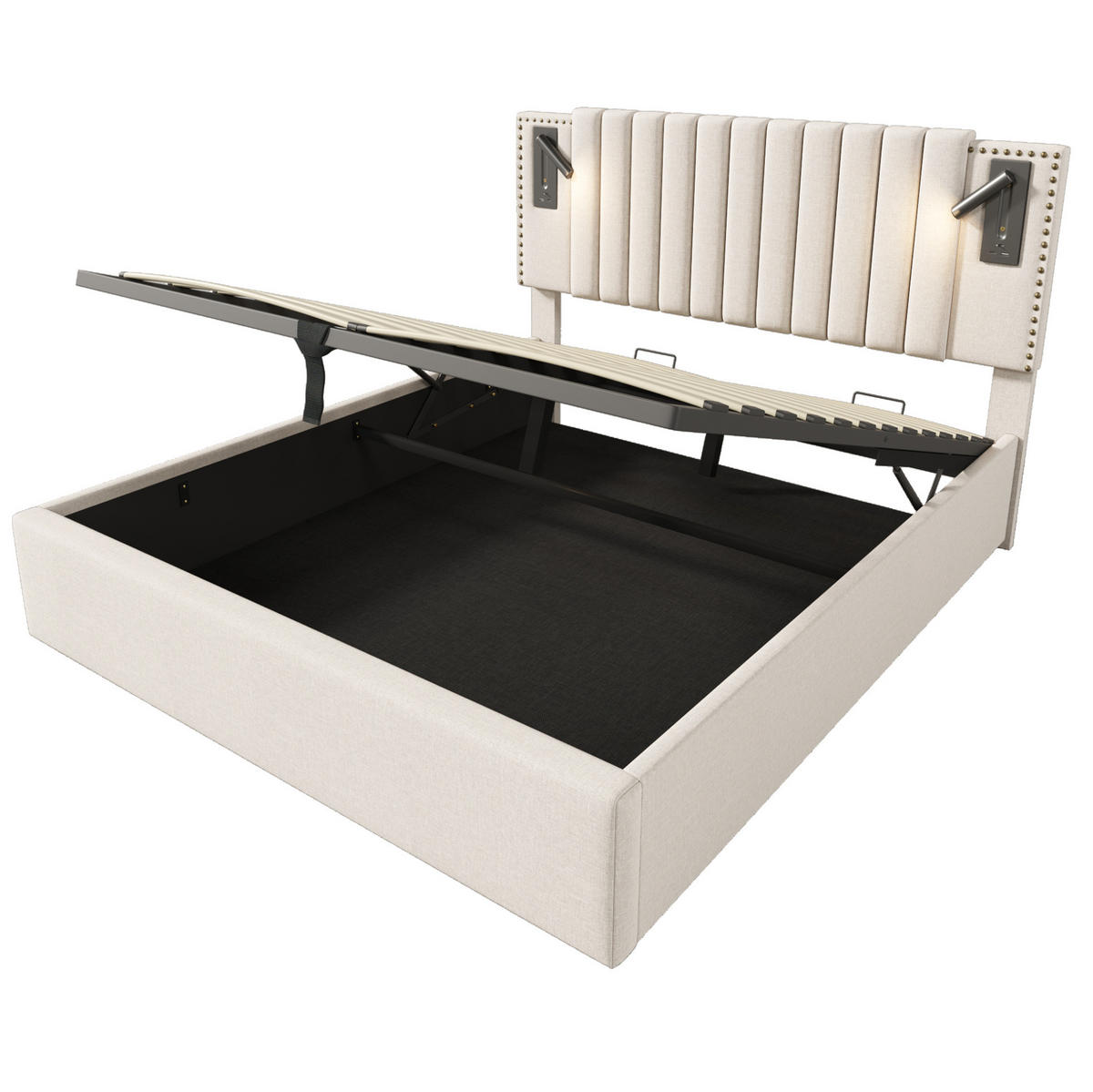 BETT mit Bettkasten 140x200 cm Baumwolle Beige - Beige, Metall (140/200cm) - Meubliv
