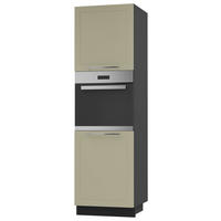 BACKOFENHOCHSCHRANK Kvantum D14/RU/2D Vanille Matt / Schwarz Matt 60 / 59 / 207cm - Creme/Schwarz, Holz/Holzwerkstoff (60/207/59cm) - Feldmann-Wohnen